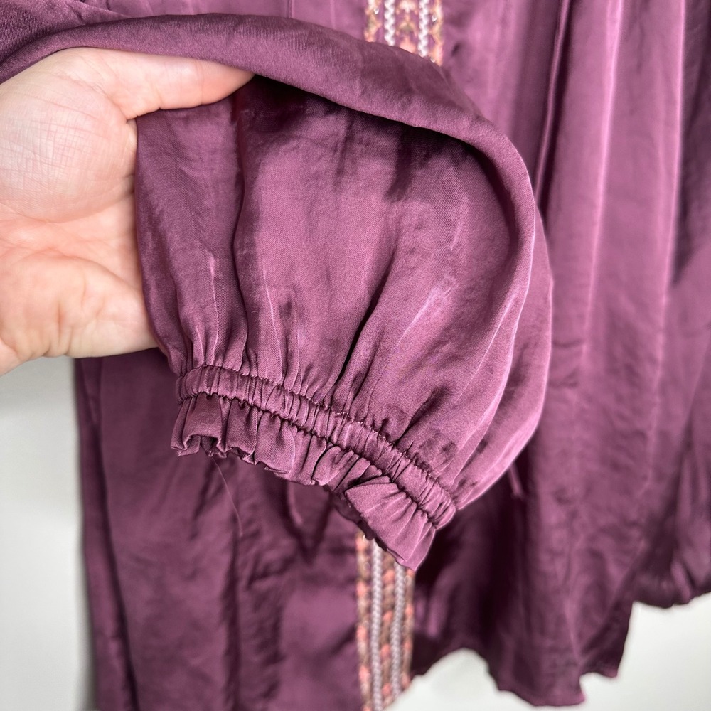 Lucky Brand Embroidered Peasant Top Plum Purple Blouse Long Sleeve Boho Women M - Picture 6 of 9